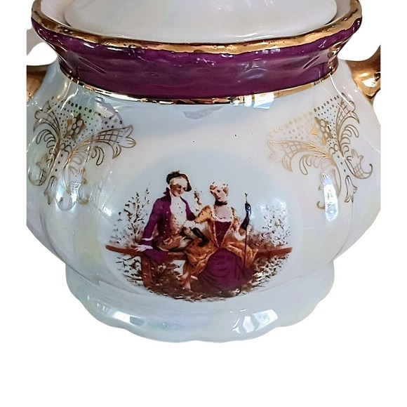 GNA Fine Porcelain Sugar Bowl w Lid 24k Hand Painted Victorian Iridescent Vintag - Picture 3 of 11